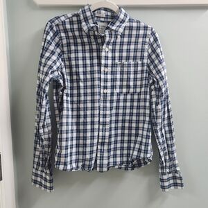 Abercrombie & Fitch White and Navy Plaid Button-Down Shirt